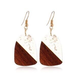 Minimalist Lightweight Resin and Wood Geometric Drop Earrings